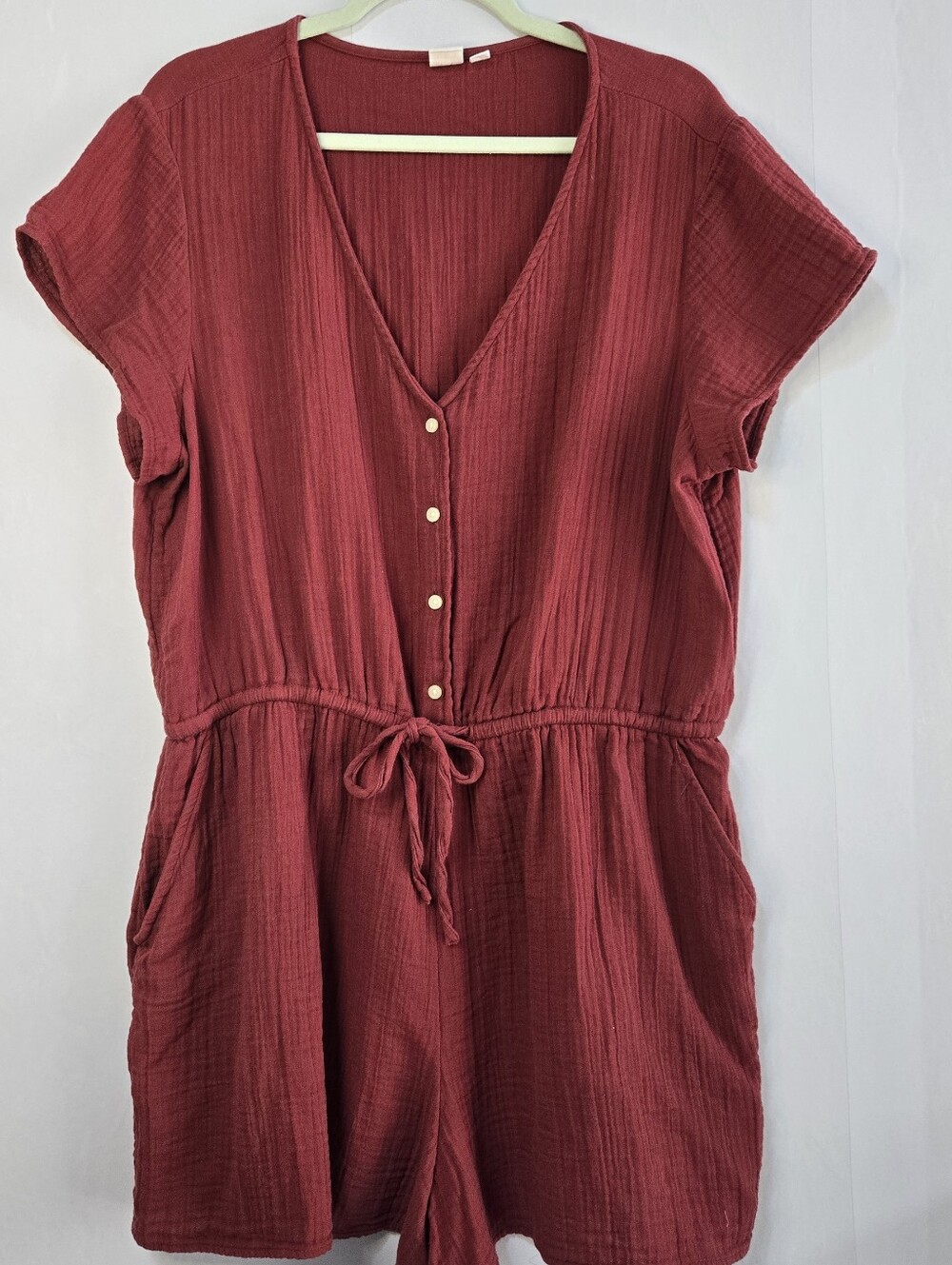 GAP Size XL Soft Casual Button Front, Elastic Waiat S/Sleeve Romper in Mauve
